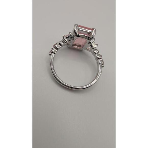 Silver Ring with Rectangular Pink Gemstone and Accent Stones Size 7 - Picture 5 of 9